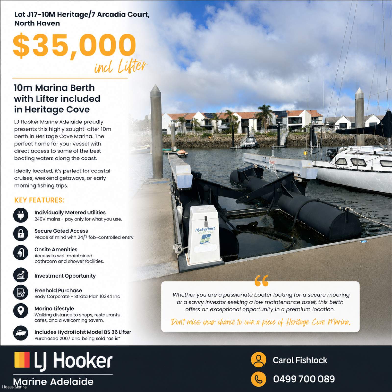 10mt berth with lifter included in sale!