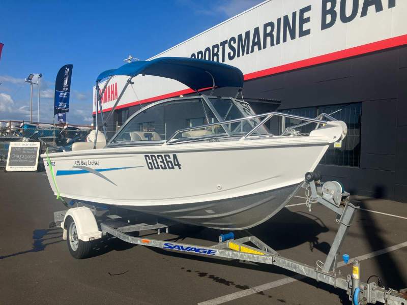 Savage 435 Bay Cruiser Boat, Motor, Trailer Package