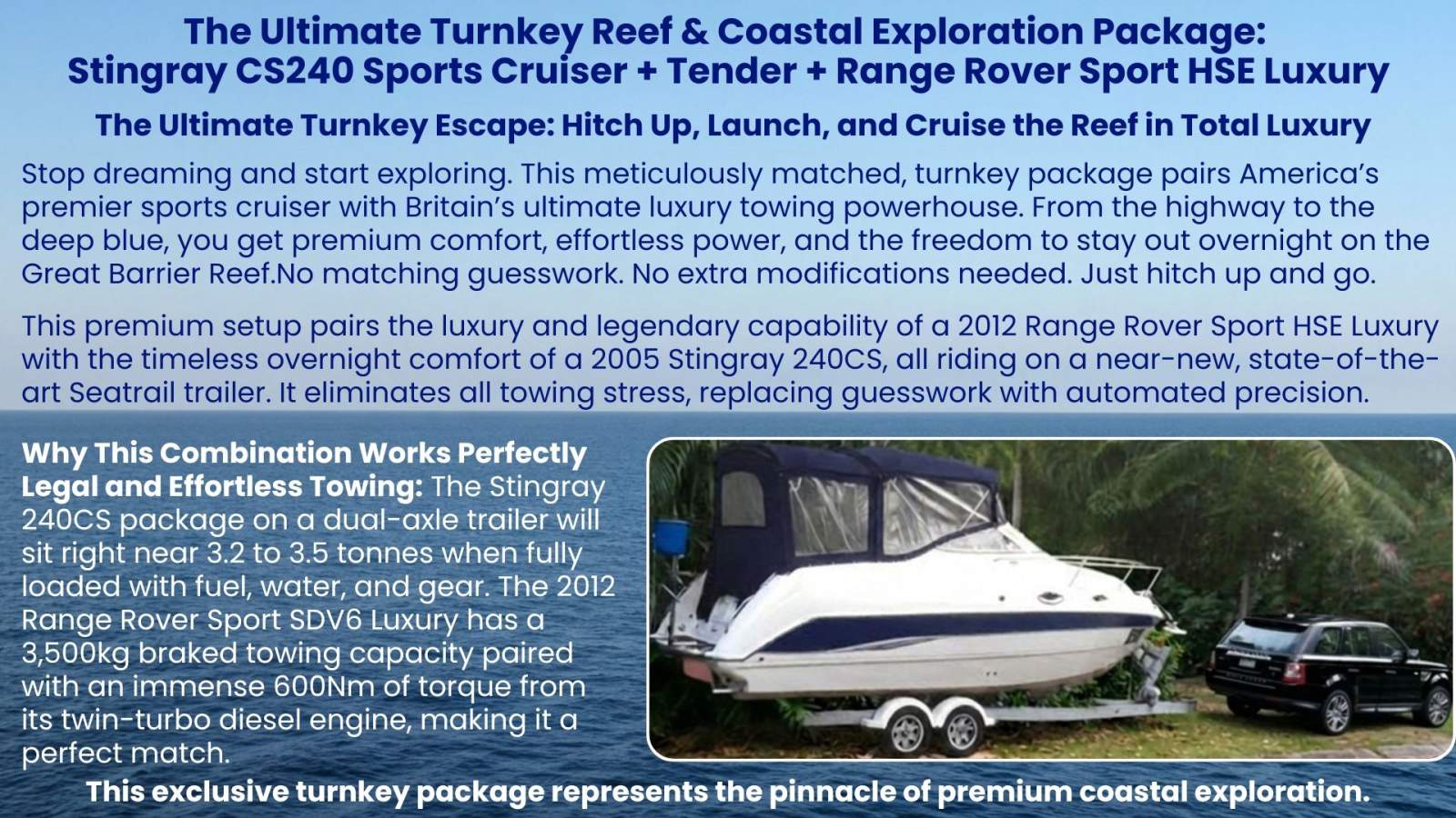 Stingray 240CS Cruiser + Tender + Range Rover Sports HSE Luxury