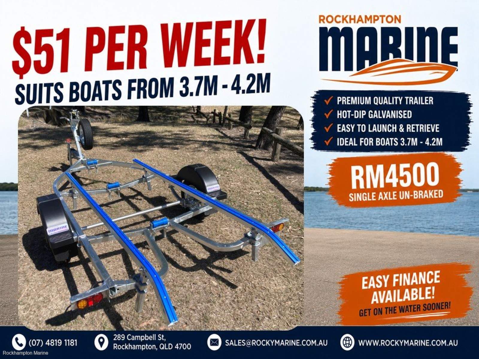 New RM BOAT TRAILERS 4500 UN-BRAKED SKID GALVANISED BOAT TRAILER