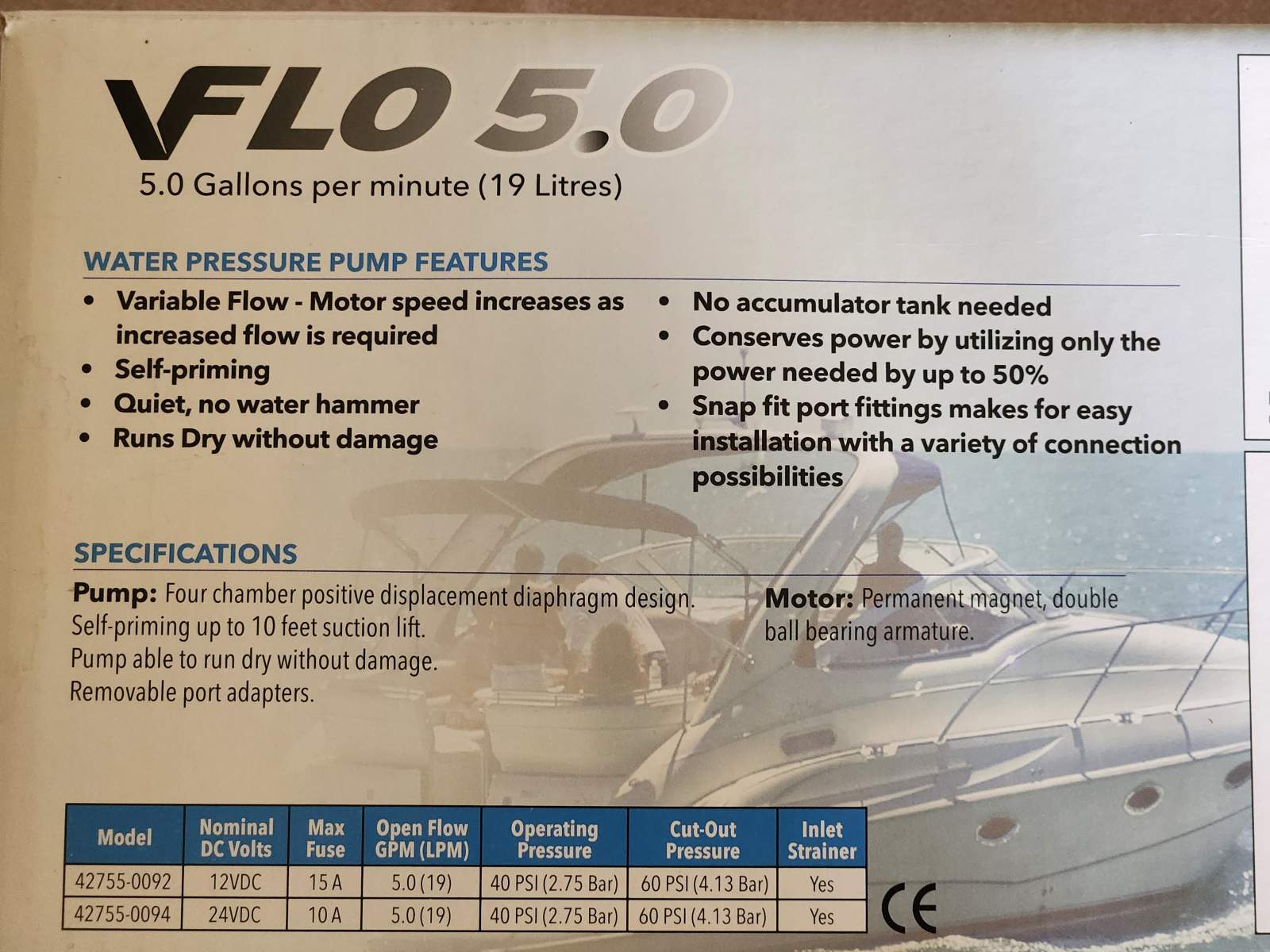Jabsco VFLO 5.0 variable flow water pressure pump NEW