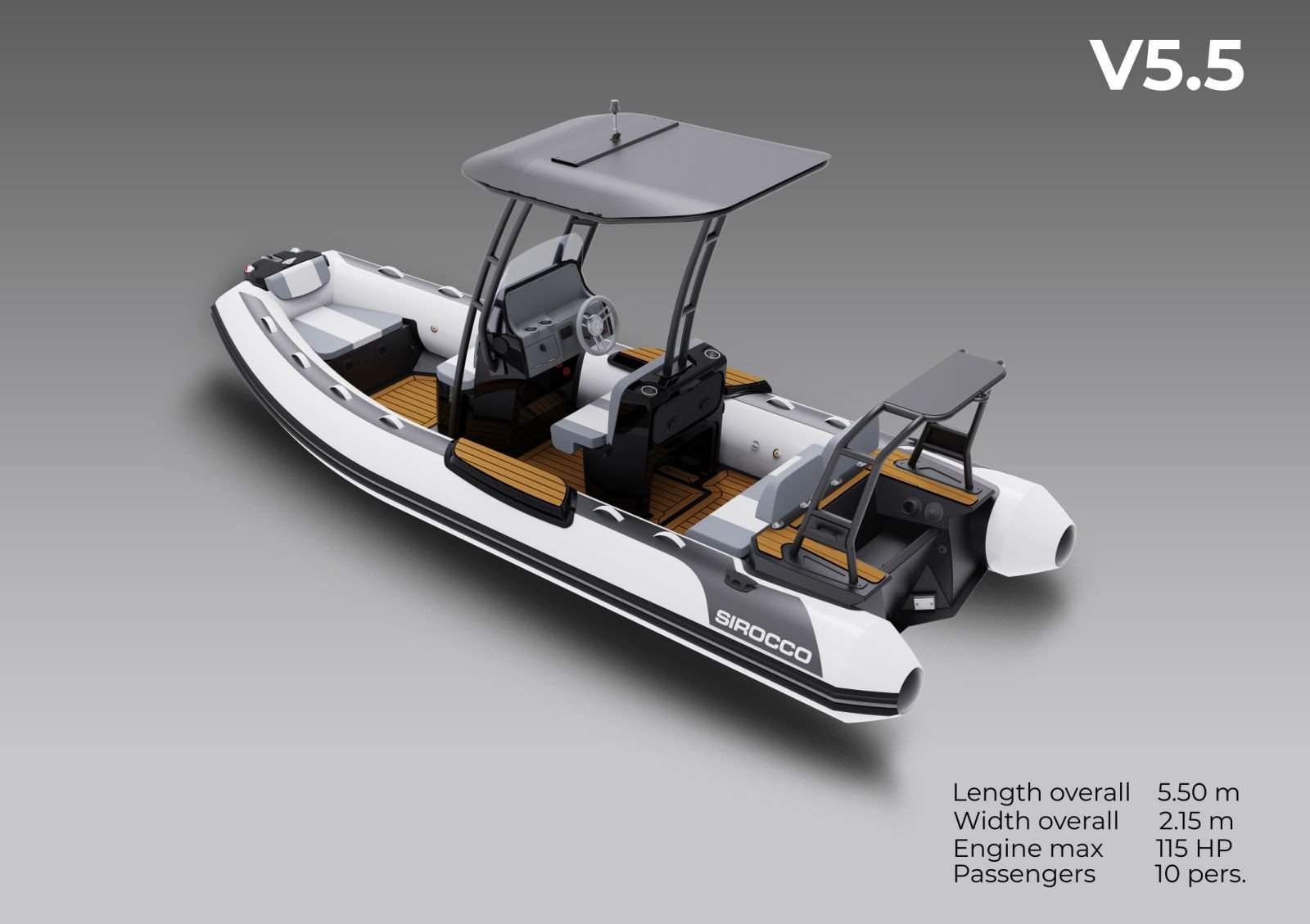 Sirocco V550 European made alloy centre console rib hypalon