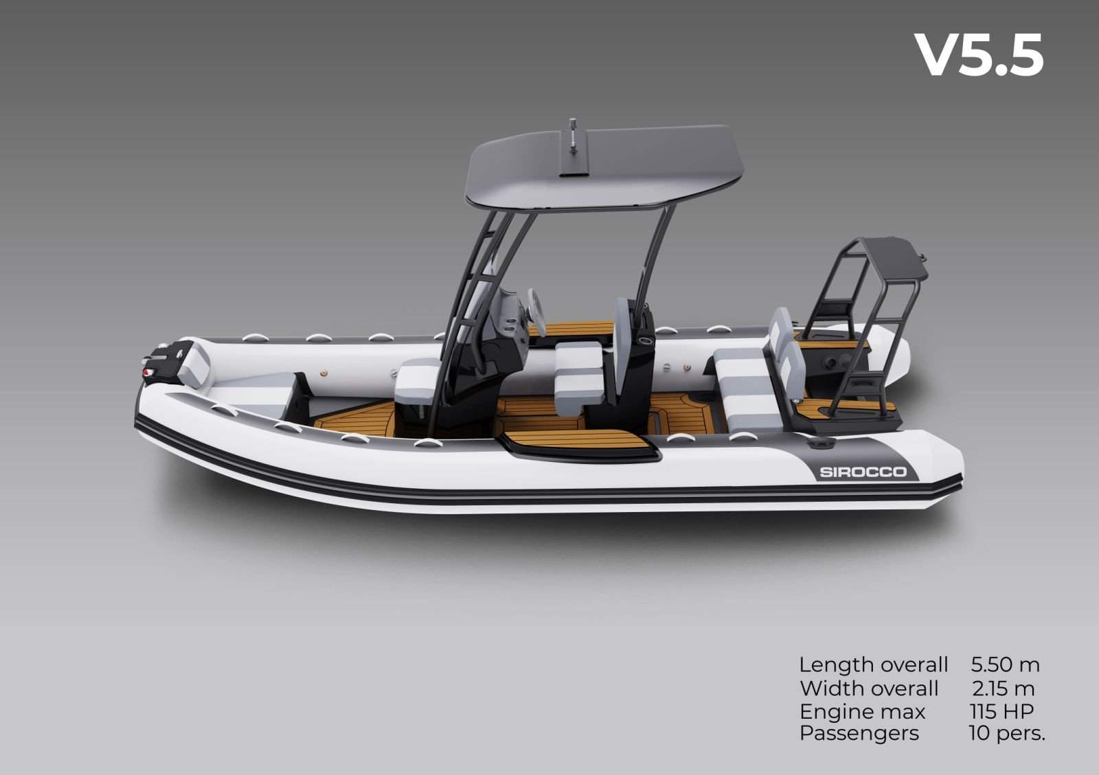 Sirocco V550 European made alloy centre console rib hypalon