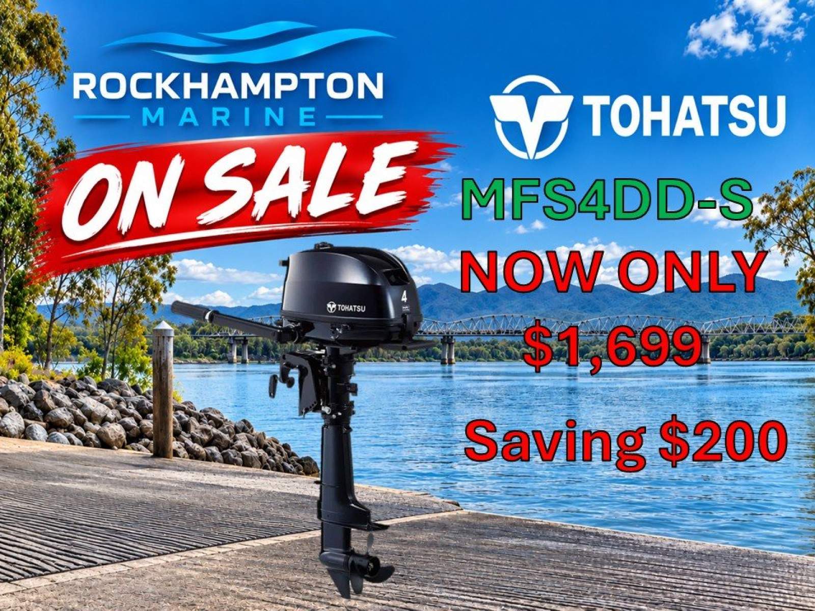 BRAND NEW TOHATSU MFS4 SHORT SHAFT OUTBOARD MOTOR!!!