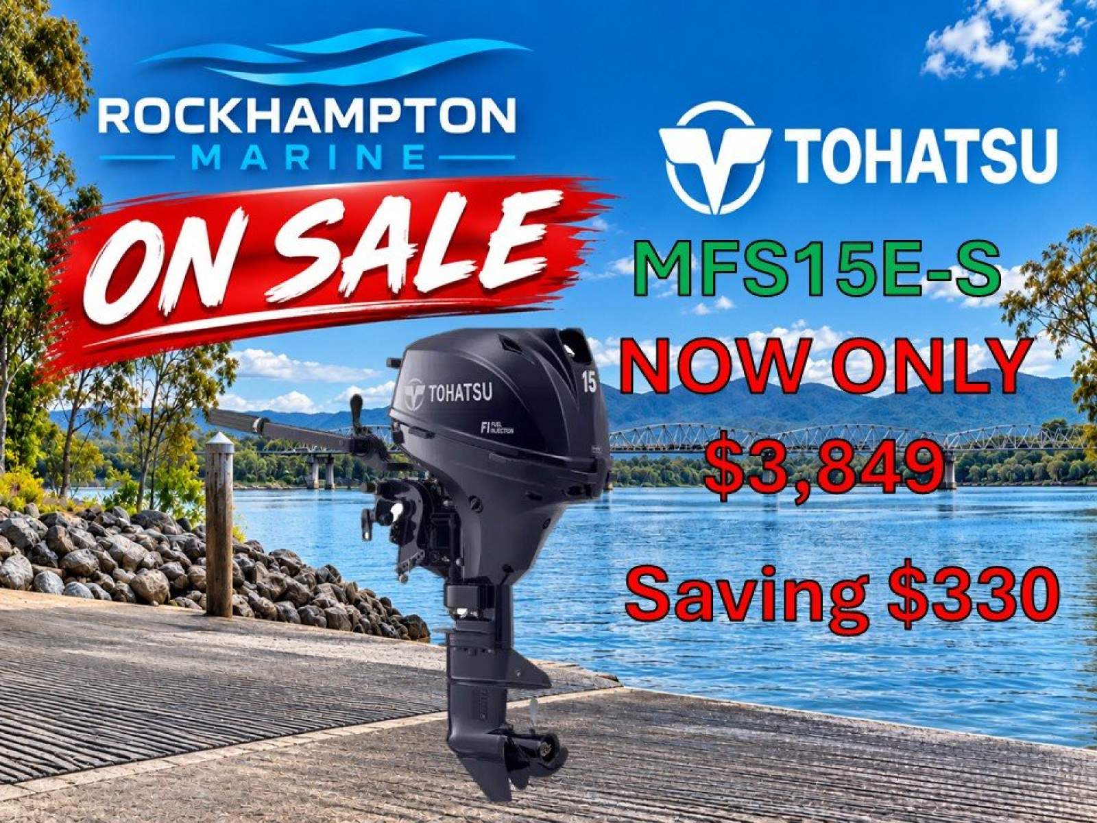 BRAND NEW TOHATSU MFS15 SHORT SHAFT TILLER STEER FOUR STROKE OUTBOARD MOTOR