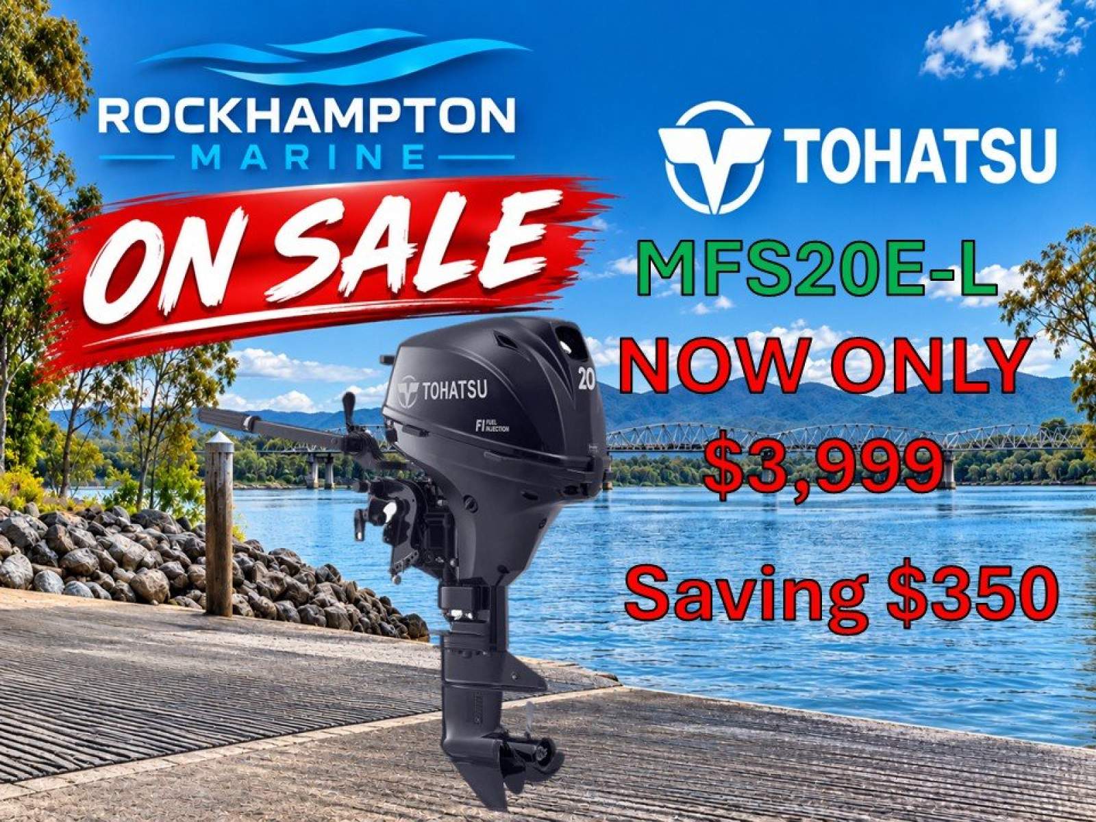 BRAND NEW TOHATSU MFS20 LONG SHAFT MANUAL START TILLER STEER FOUR STROKE