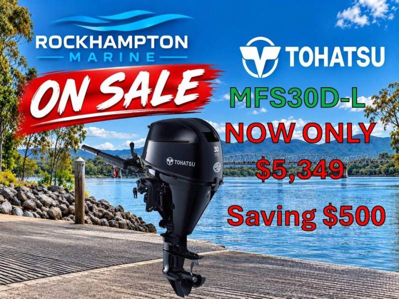 BRAND NEW TOHATSU MFS30 LONG SHAFT MANUAL START TILLER STEER FOUR STROKE
