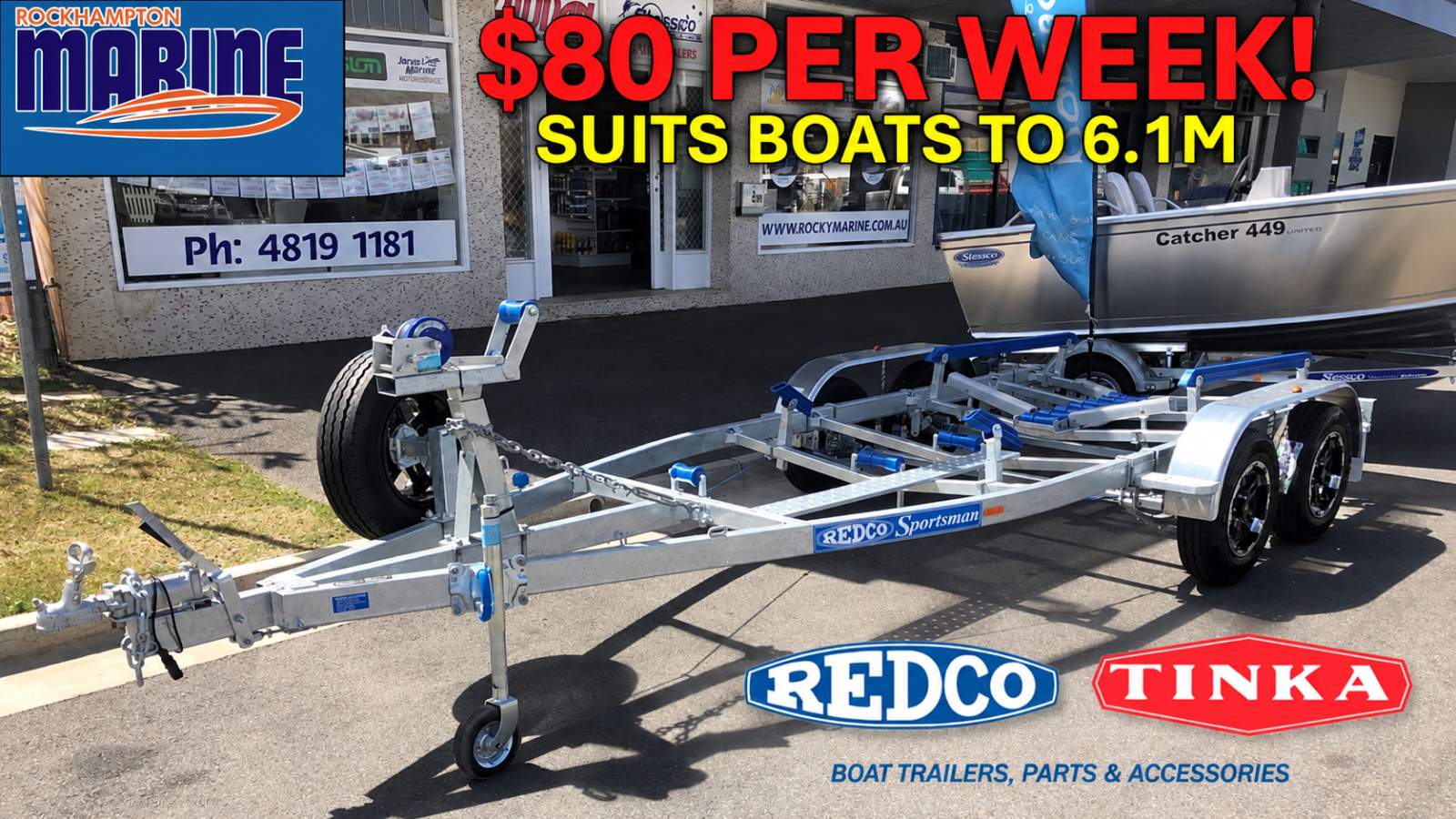 REDCO RS610TMO BRAKED GALVANISED TANDEM BOAT TRAILER TO SUIT BOATS TO 6.1M!