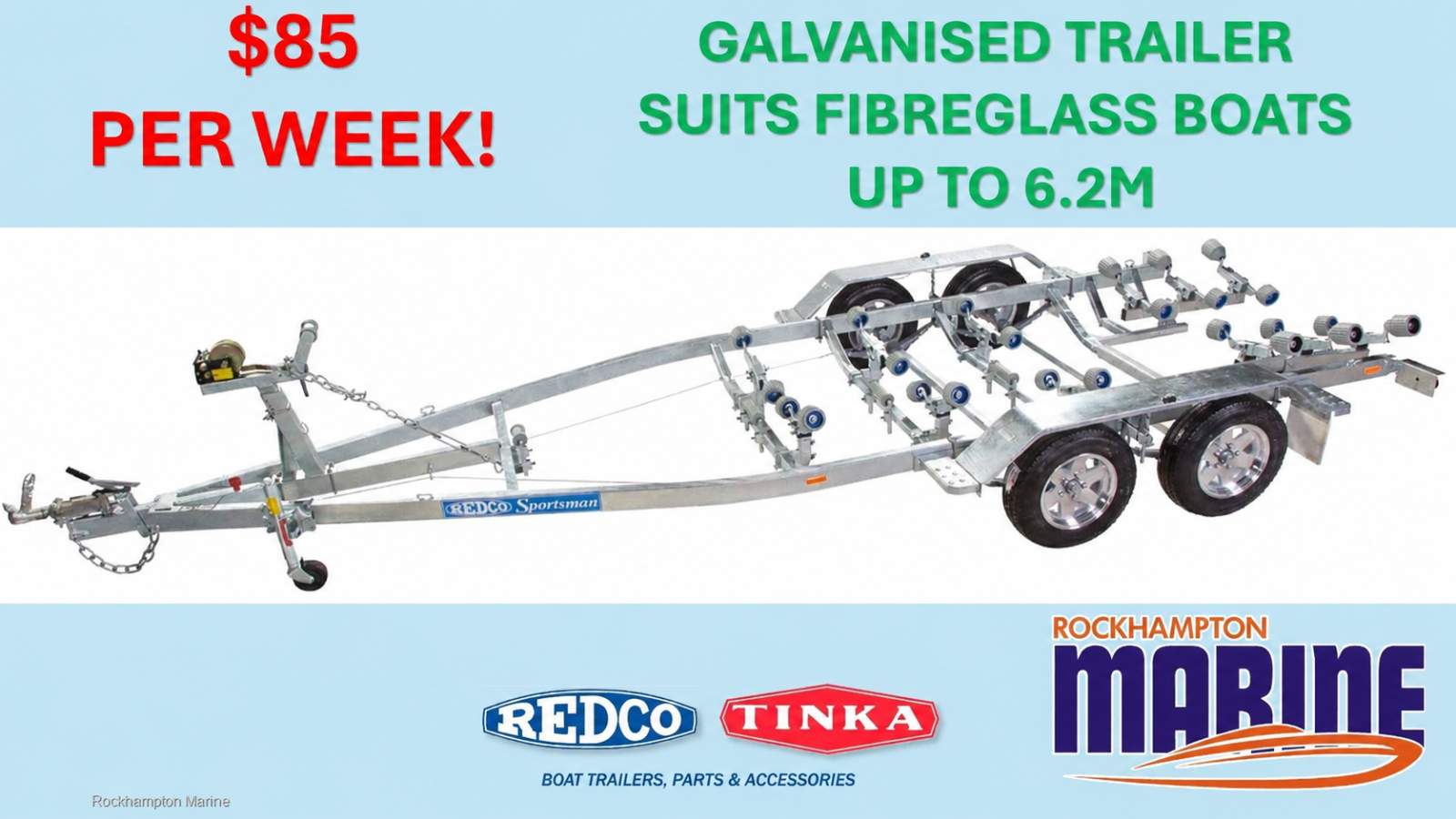 REDCO RE190TMO BRAKED TANDEM GAL TRAILER SUITS FIBREGLASS BOATS TO 6.2M!!
