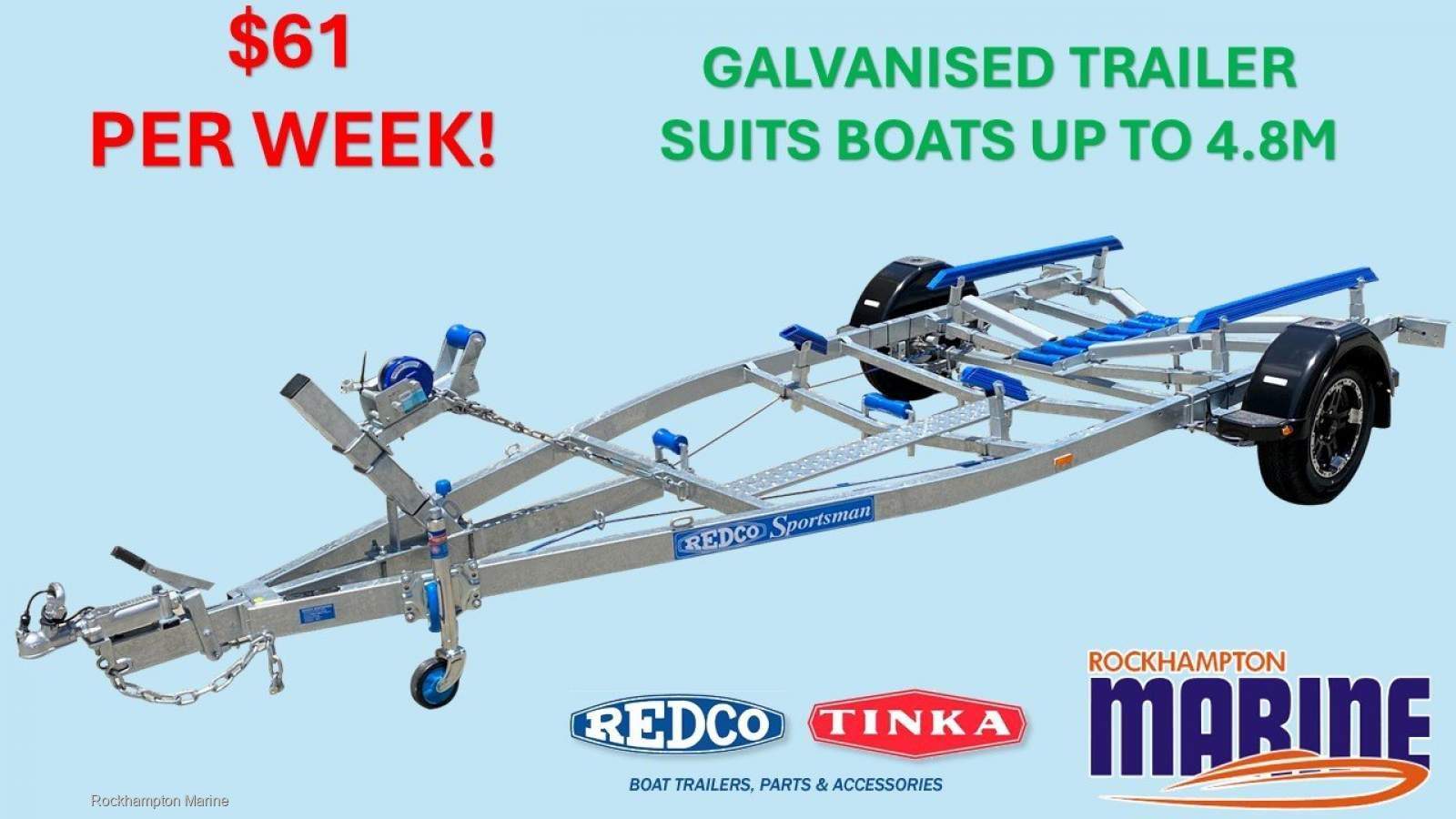 REDCO RS480MO BRAKED GALVANISED BOAT TRAILER TO SUIT BOATS UP TO 4.8M!!