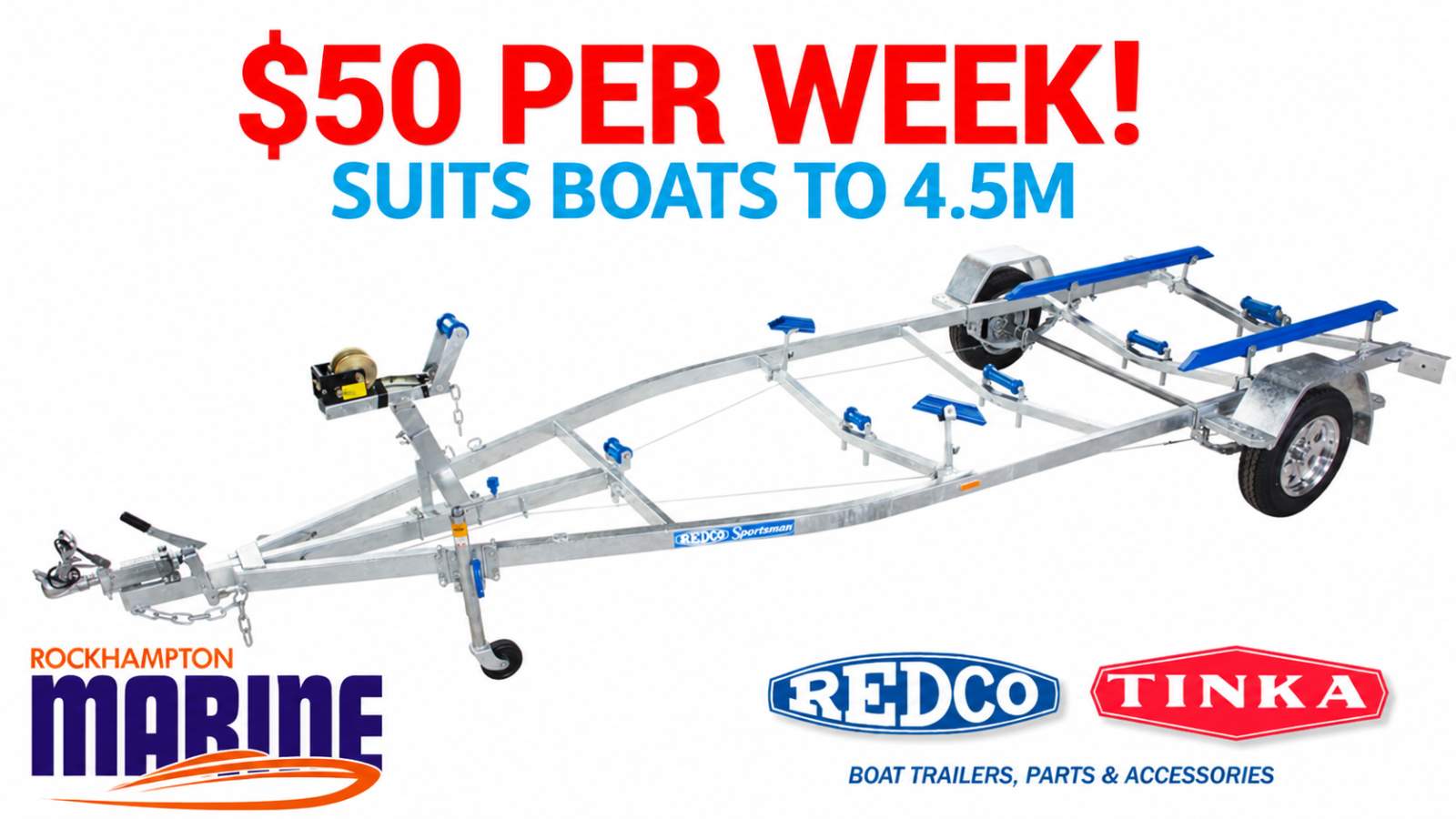 REDCO RE1313MO BRAKED GALVANISED BOAT TRAILER TO SUIT BOATS UP TO 4.5M!!