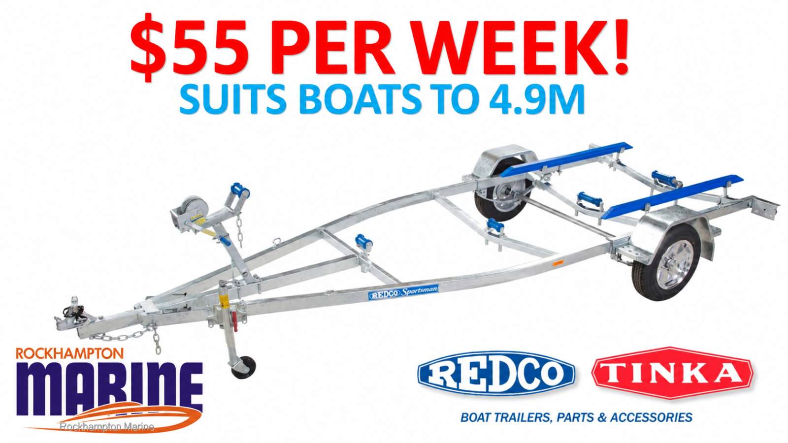 REDCO RE1513 GALVANISED BOAT TRAILER TO SUIT BOATS UP TO 4.9M!!