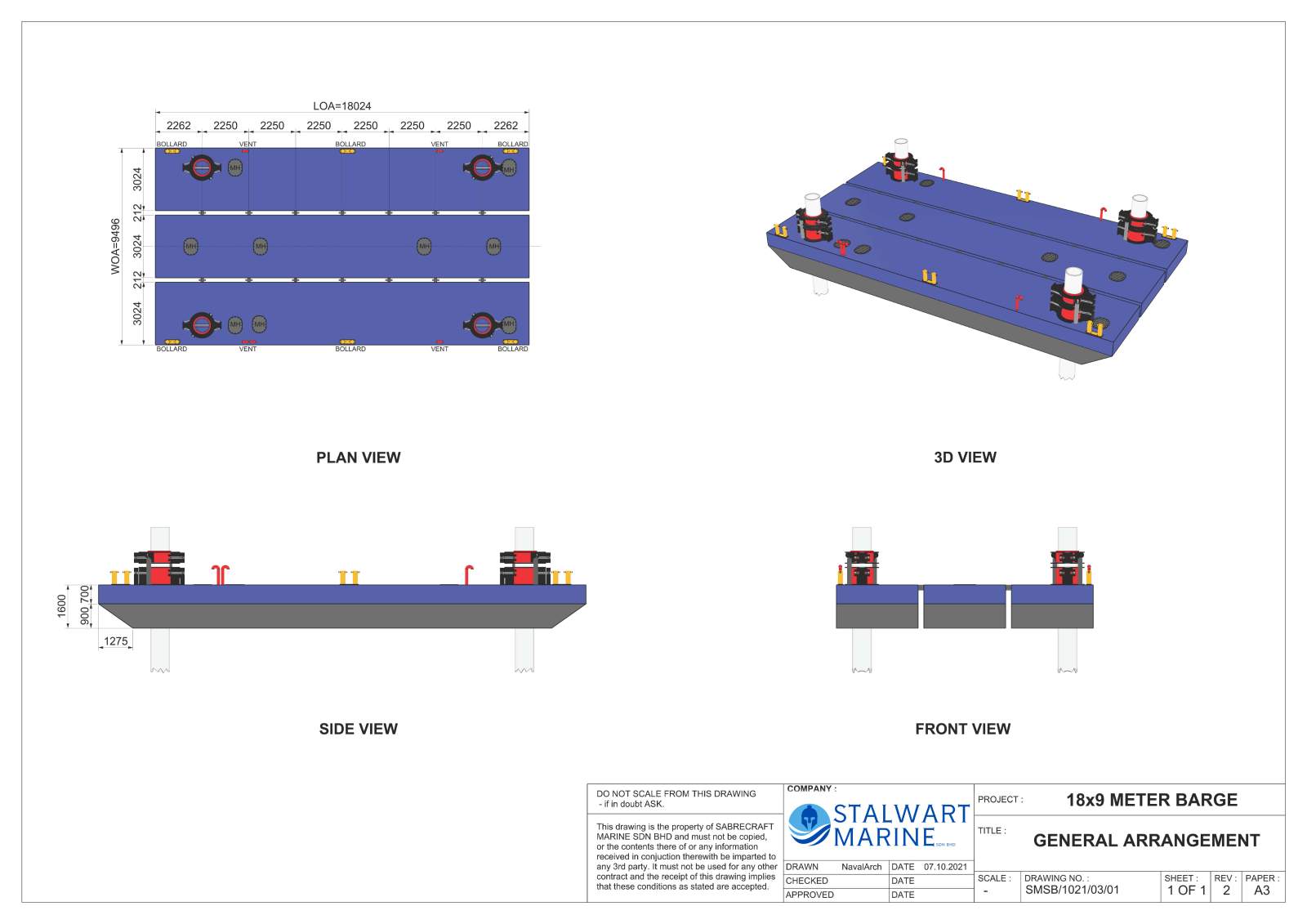 Stalwart Marine Barge Jack Up Barge 120 tonne 18x9.5 Road Transportable