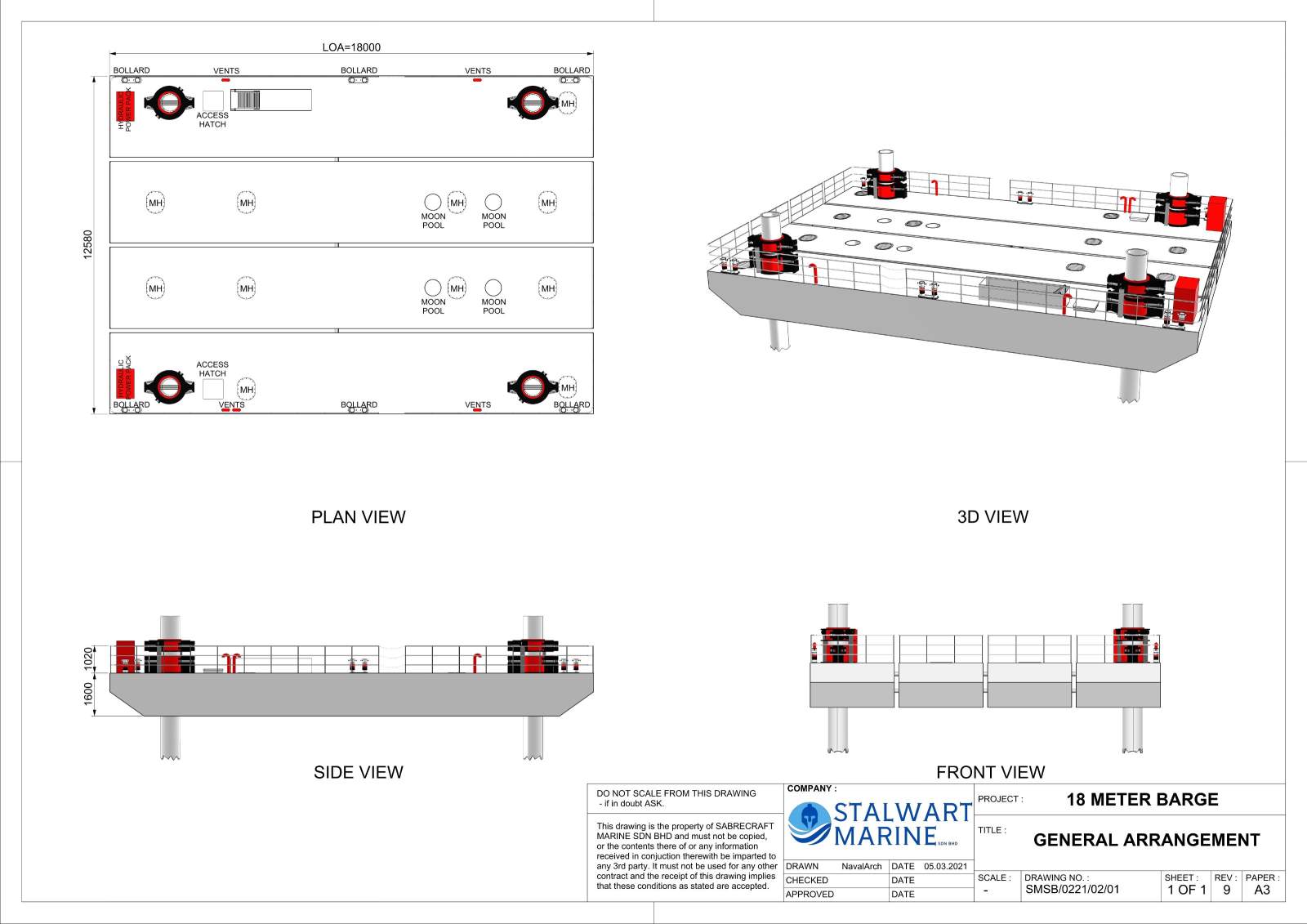 Stalwart Marine Barge Jack Up Barge 120 tonne 18x12 Road Transportable