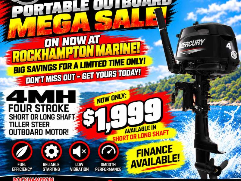 MERCURY 4HP FOUR STROKE MANUAL START TILLER STEER OUTBOARD