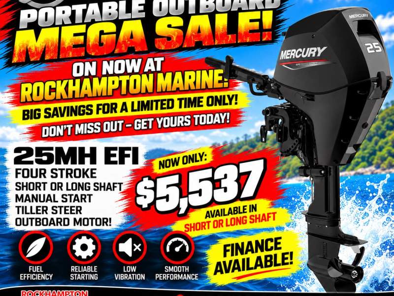 NEW MERCURY 25HP FOUR STROKE MANUAL START TILLER OUTBOARD!