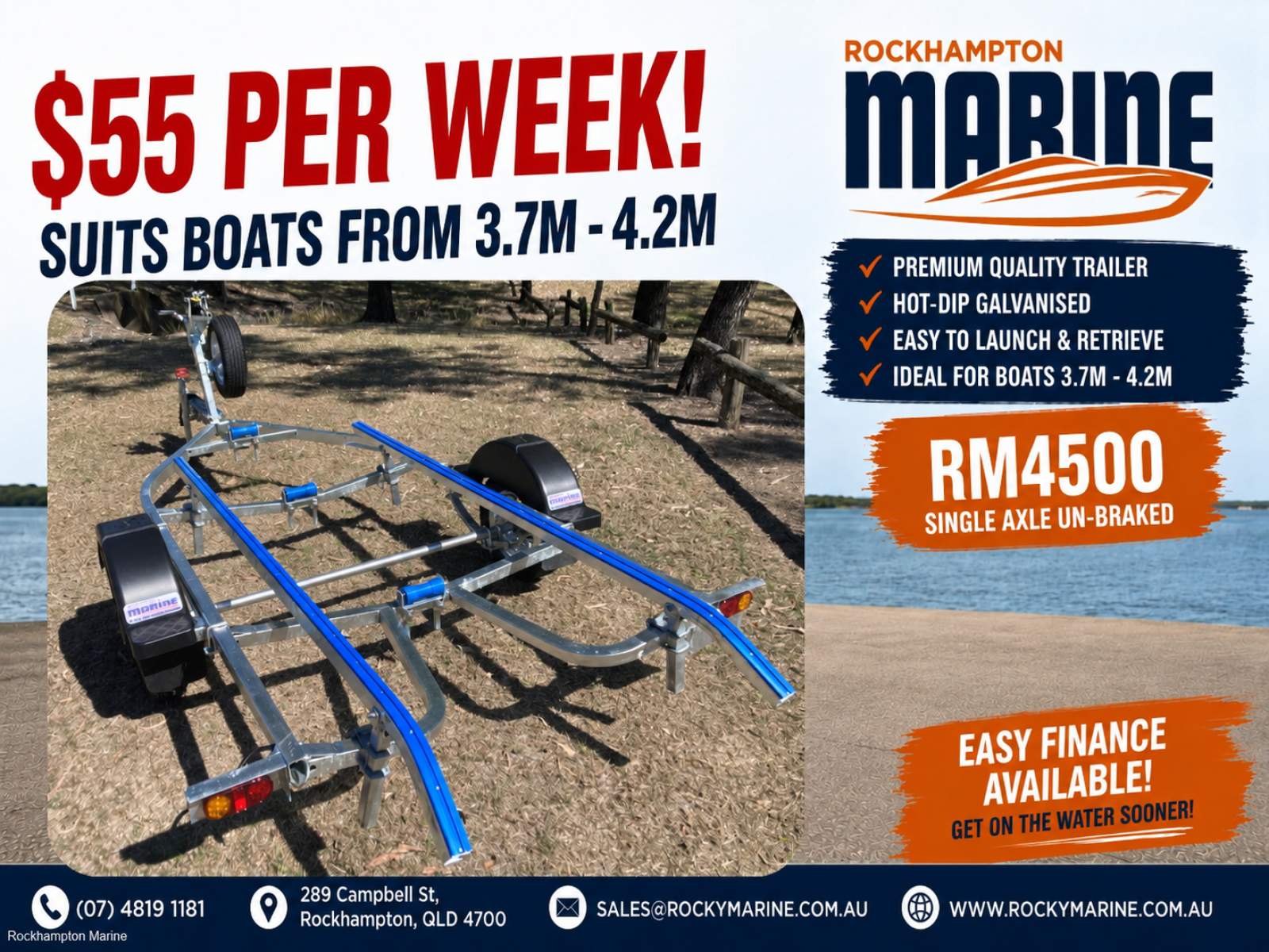 New RM BOAT TRAILERS 4500 UN-BRAKED SKID GALVANISED BOAT TRAILER