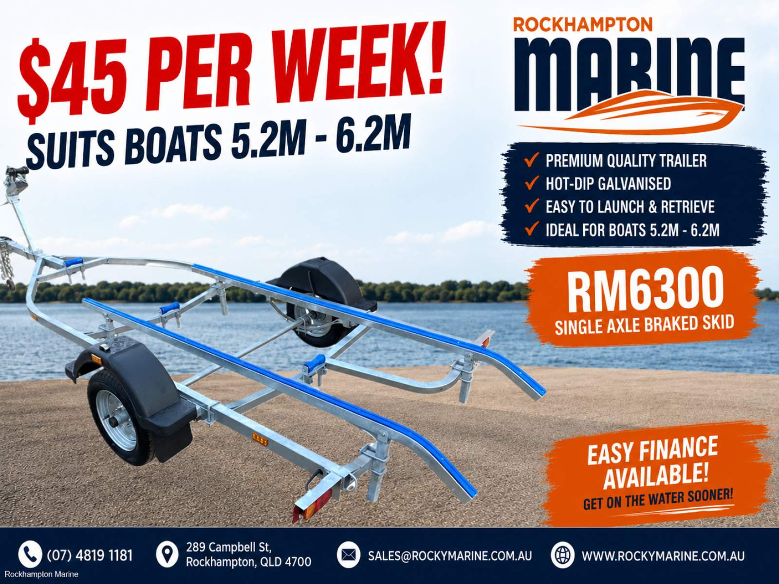RM BOAT TRAILERS 6300 BRAKED SKID BOAT TRAILER SUITS BOATS 5.2M-6.2M!