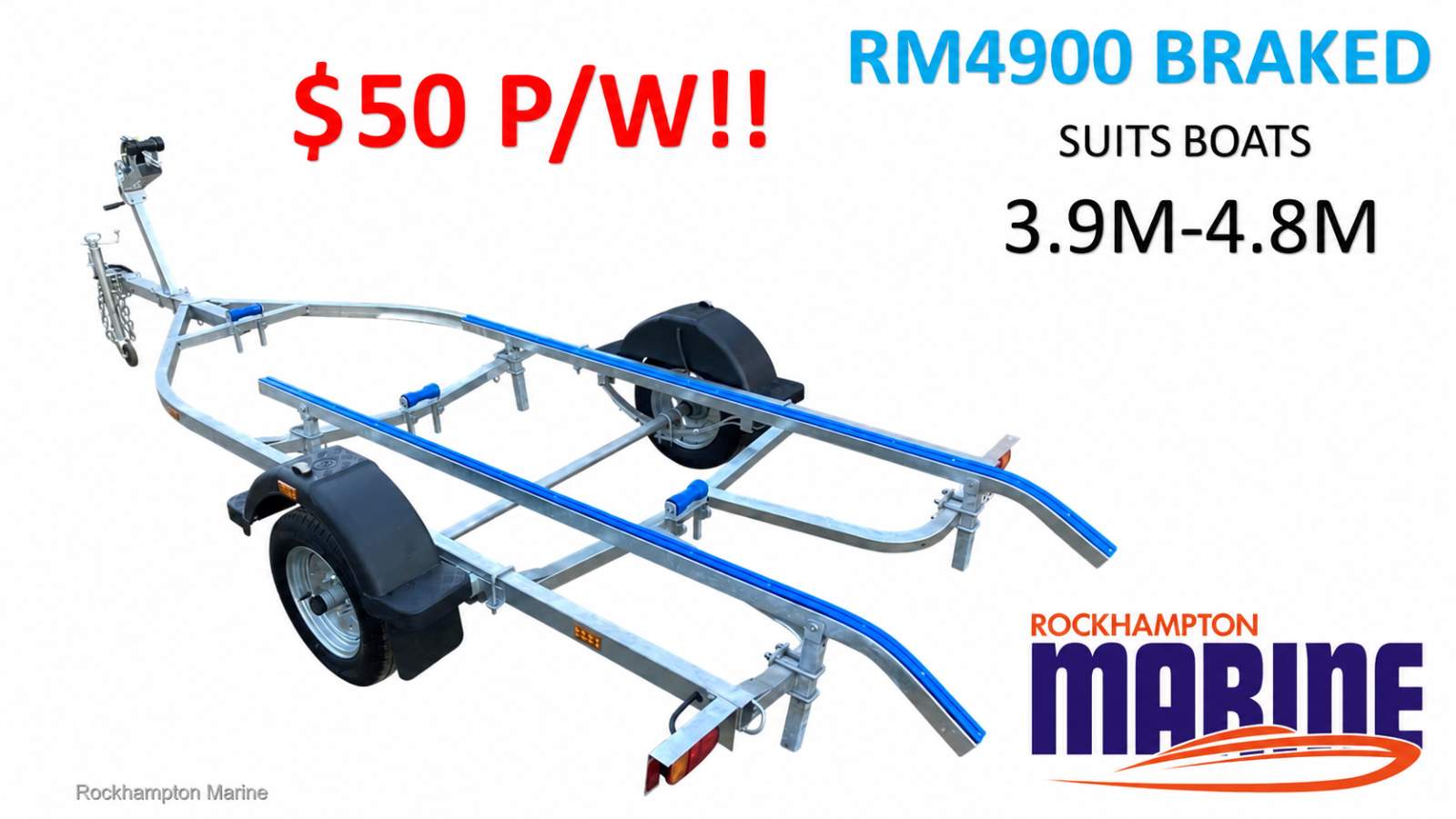 RM BOAT TRAILERS 4900 BRAKED SKID BOAT TRAILER TO SUIT BOATS 3.9M-4.8M!