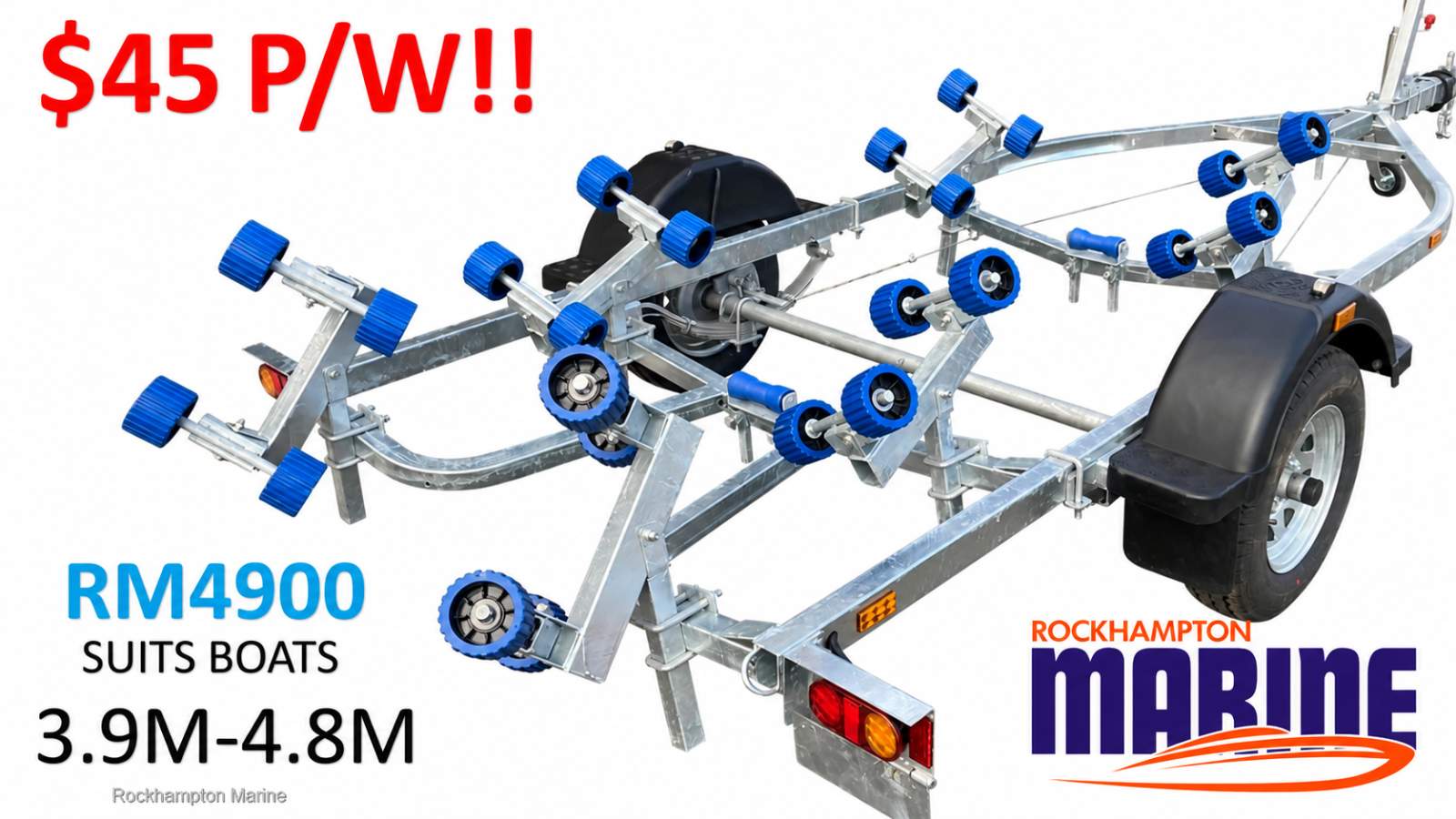 RM BOAT TRAILERS 4900 UN-BRAKED ROLLERED BOAT TRAILER SUITS BOATS 3.9M-4.8M