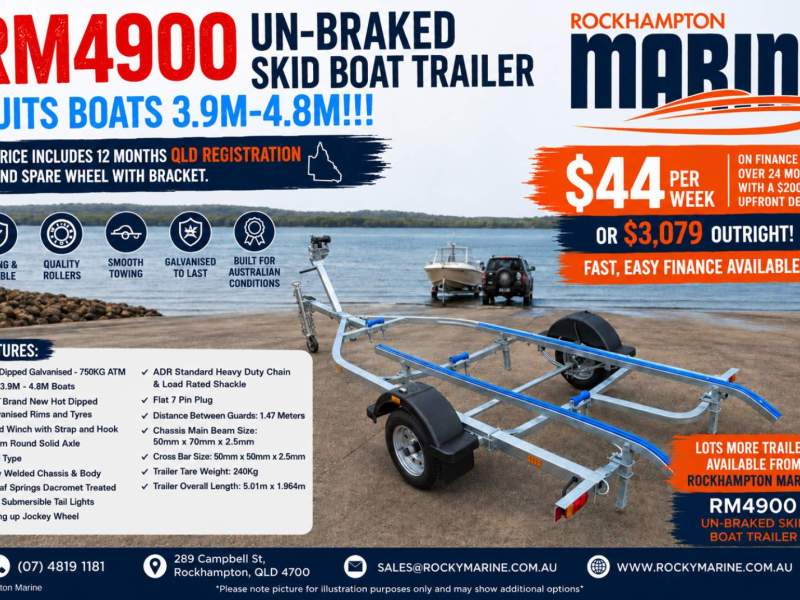 RM BOAT TRAILERS 4900 UN-BRAKED SKID BOAT TRAILER SUITS BOATS 3.9M-4.8M!
