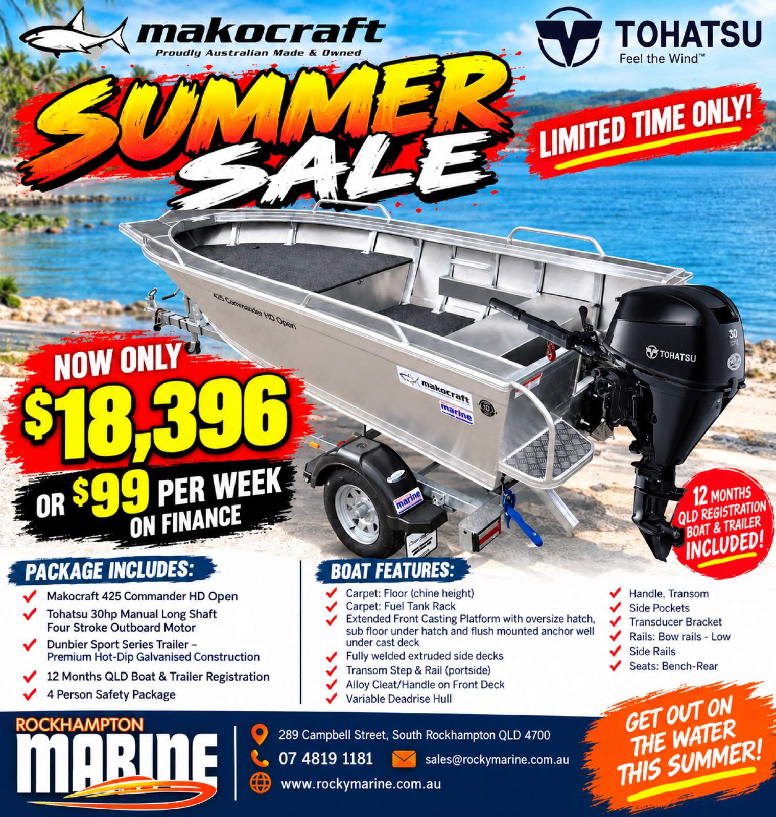 Makocraft 425 Commander HD Open BOAT PACKAGE SUMMER SALE ON NOW AT ROCKY MARINE!