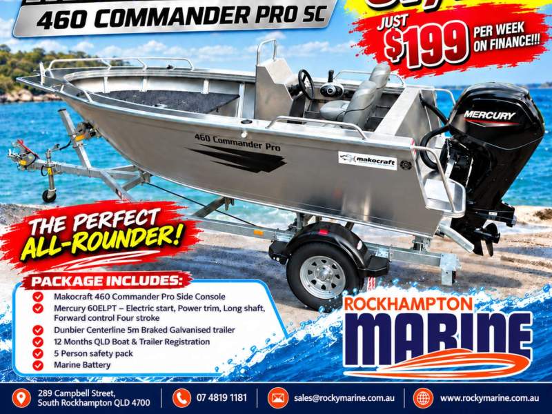Makocraft 460 Commander Pro Side Console BOAT PACKAGE SUMMER SALE ON NOW AT ROCKY MARINE!
