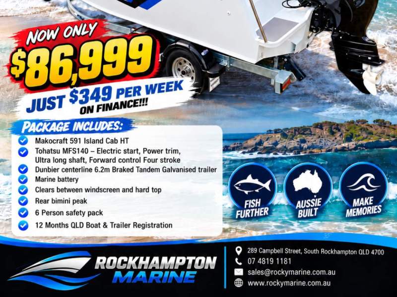 Makocraft 591 Island Cab HT BOAT PACKAGE SUMMER SALE ON NOW AT ROCKY MARINE!