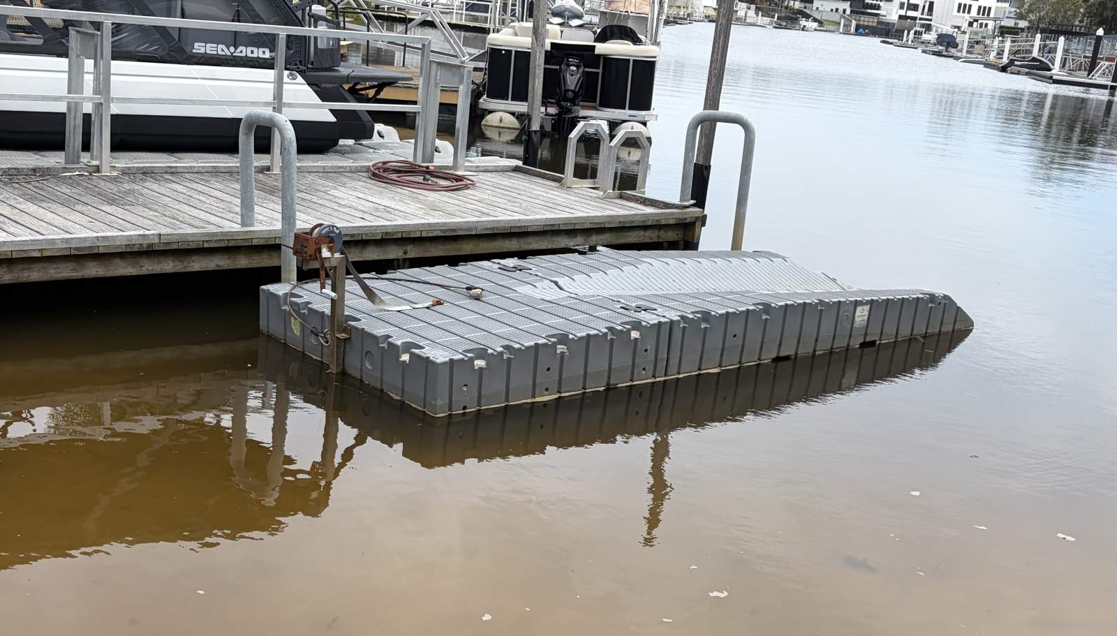 Floating Jet Ski Dock / PWC Drive-On Dock WITH Pontoon Anchors Winch