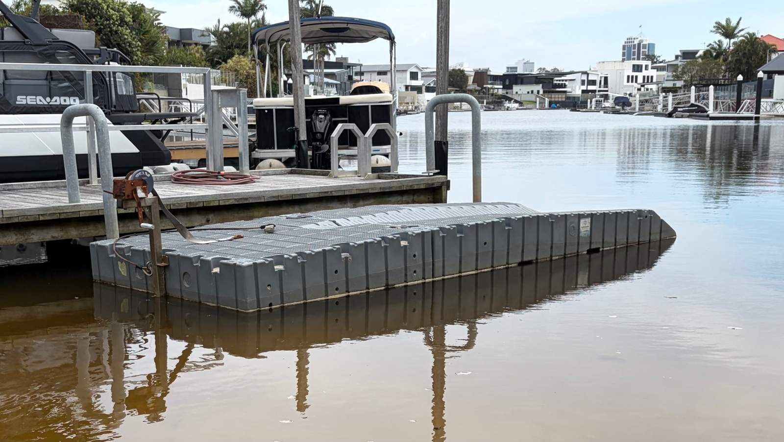 Floating Jet Ski Dock / PWC Drive-On Dock WITH Pontoon Anchors Winch