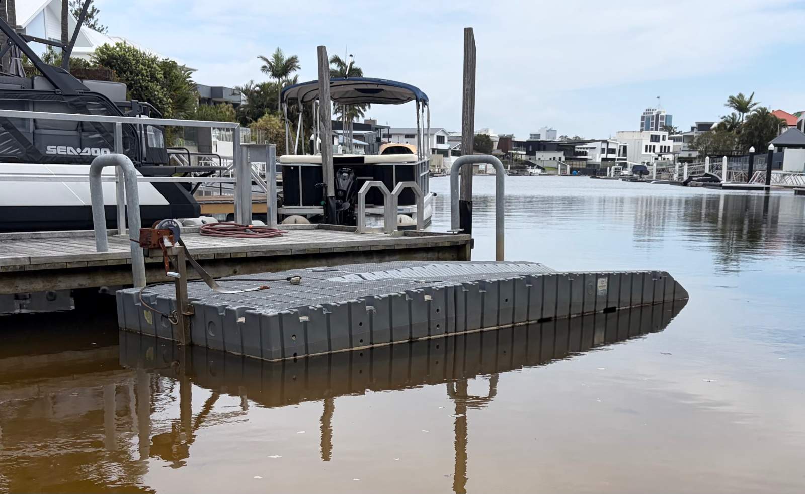 Floating Jet Ski Dock / PWC Drive-On Dock WITH Pontoon Anchors Winch